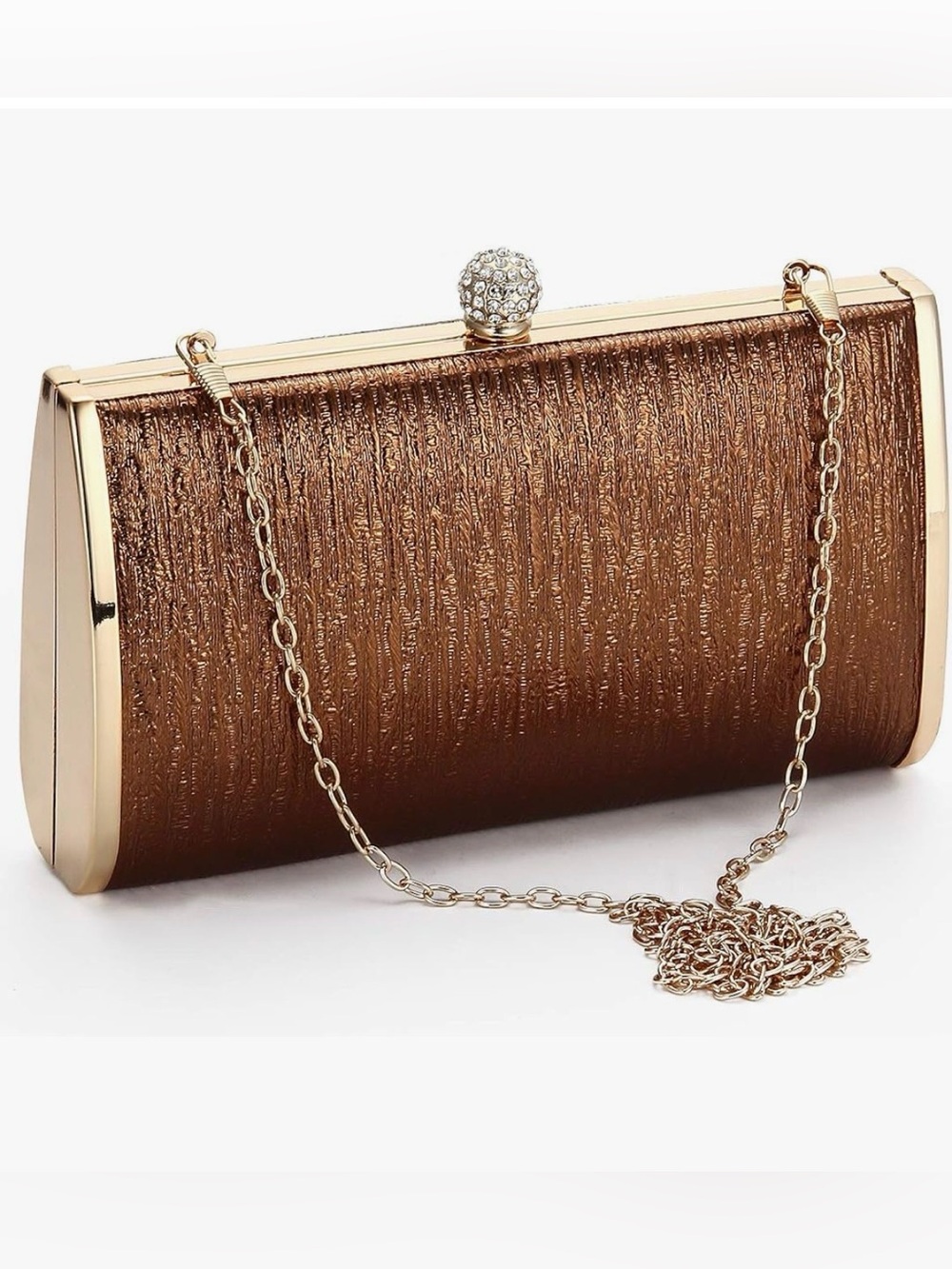 Amazon Metallic Brown Evening Clutch with Gold Chain